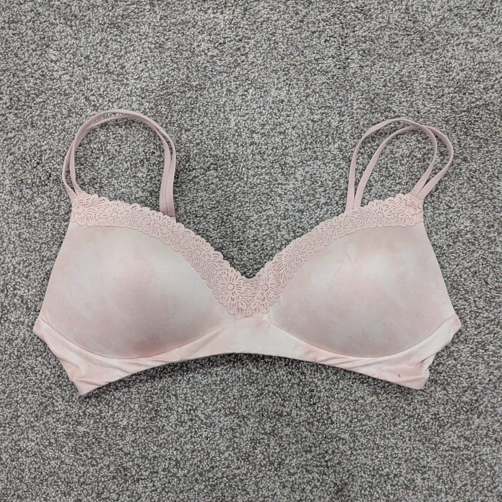 Aerie Soft Pink Wireless Lace Bra 36C Tie Dye